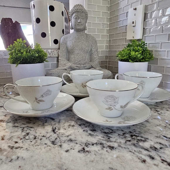 Noritake White and Silver Tea Cup Set - Picture 1 of 5